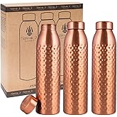 NORMAN JR, Copper Water Bottle 1L - Gift Box of 3, Hammered, an Ayurvedic vessel made from pure copper - helps you drink more water, with many health benefits