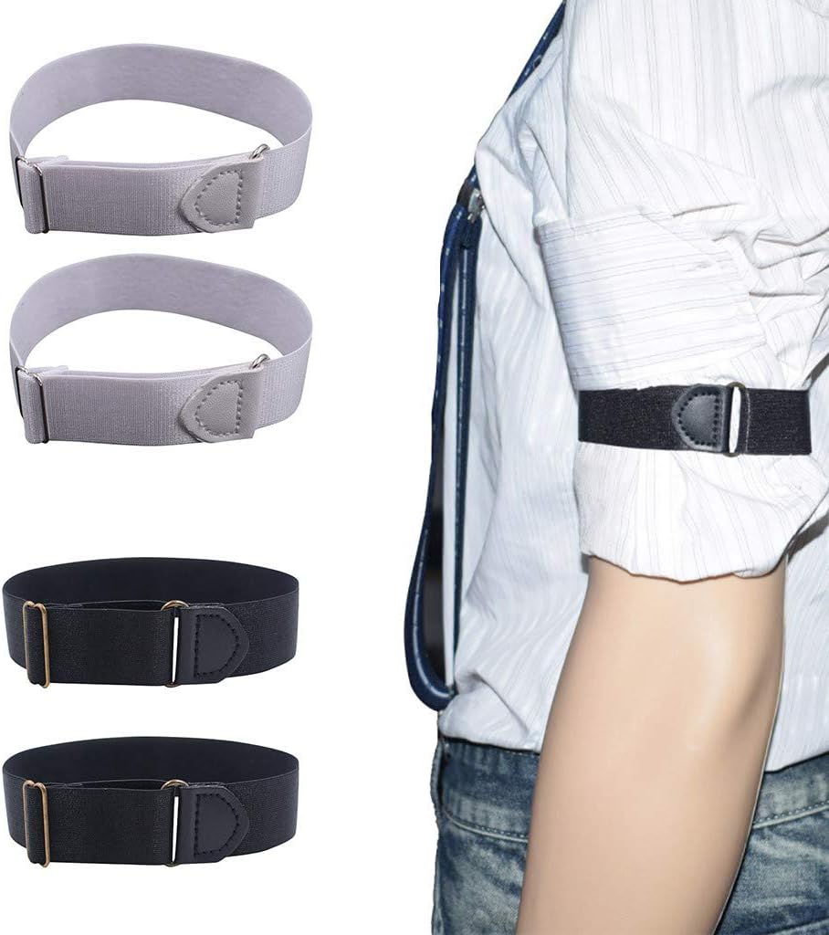 ERIUAES Shirt Sleeve Slip Strap Arm Sleeve Holders Adult Men and Women Two Elastic Adjustable Armbands Shirt Garters Sleeve Hold Ups (A)