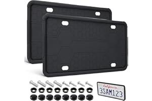 RJUP License Plate Frame 2 Pack Black, Universal Silicone License Plate Holder for Cars, SUVs, Vans, Rustproof & Weatherproof