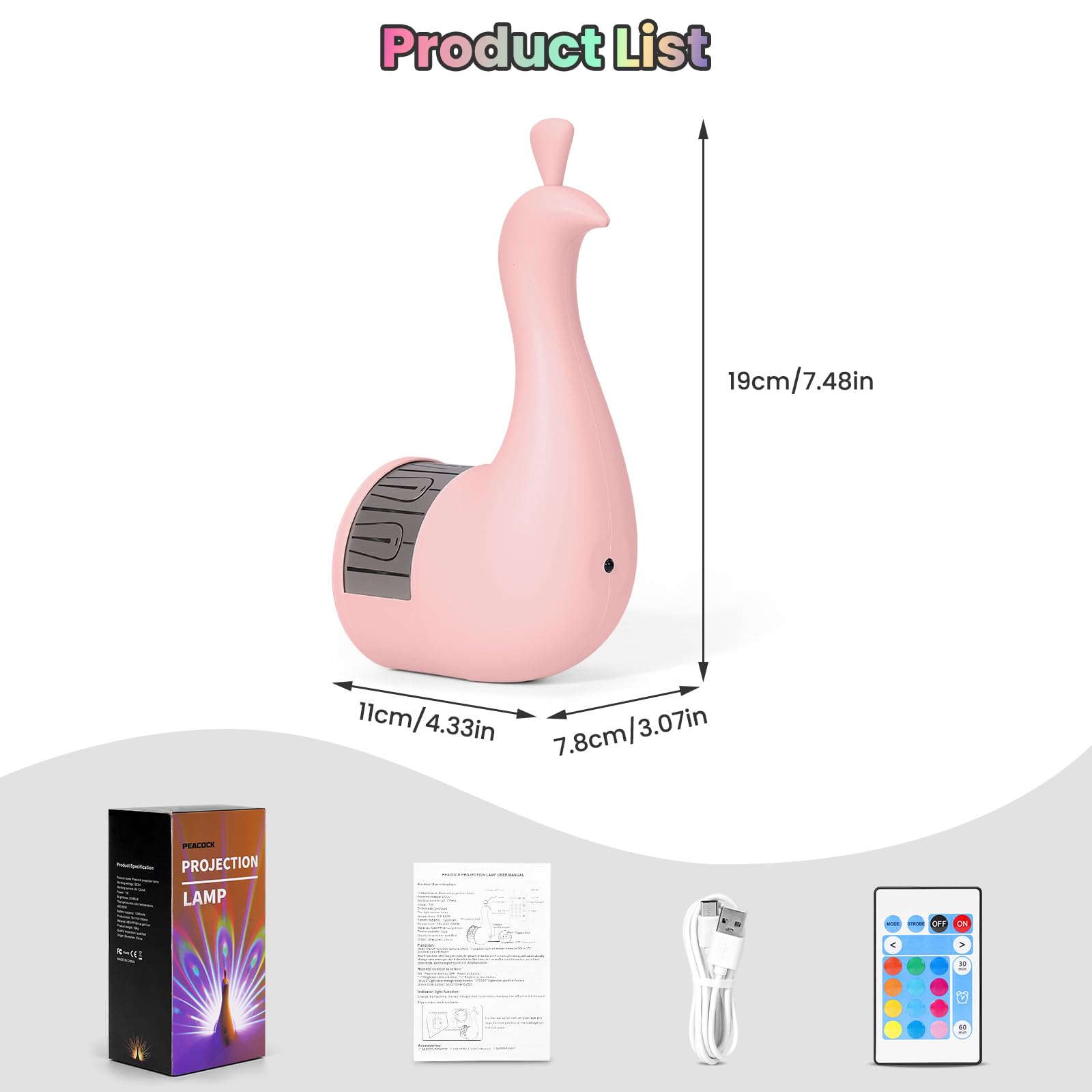 Peacock Wall Lamp,7 Colors Atmosphere Peacock Night Lights,Dimmable Touch Lamp for Bedroom,with Remote Control,Timing Function,Suitable for Living Room, Office,Corridor Decorate (Pink)