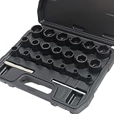 VEHIRETL 22pcs Bolt Nut Extractor Set Impact Lug Nut Removal Extractor Tool | 1/2" and 3/8" Drive Wheel Lock Removal Kit for Extracting Damaged, Stripped Frozen Nuts &amp; Screws Twist Socket Set