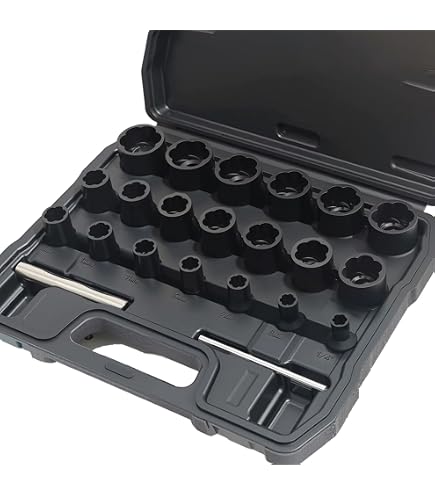 Stripped Lug Nut Remover Set – 5-Piece Twist Socket For Damaged & Worn Nuts (17, 19, 21, 22mm)