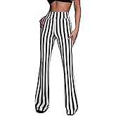 WDIRARA Women's Elastic High Waist Allover Print Floral Bell Bottom Flare Leg Long Pants