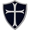 Knights Templar Cross Shield Military Morale Embroidered Fastener Hook & Loop Patch - White & Black