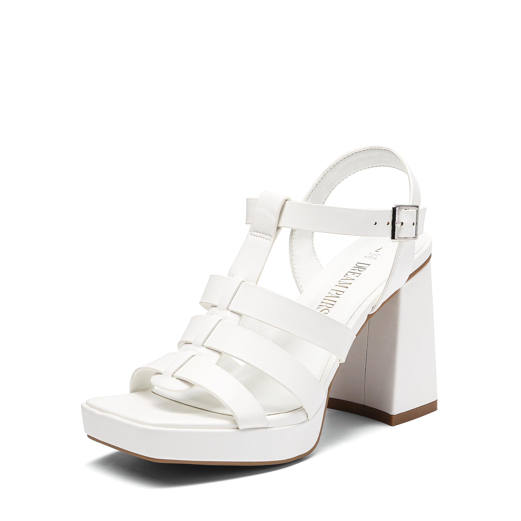 Photo 1 of DREAM PAIRS Women's Gladiator Sandals Platform Chunky Heels Sandals, Y2K Strappy Block Heeled Sandals with Adjustable Ankle Strap, Open Square Toe Fisherman T-Strap WHITE, Size 6.5, SDHS2372W