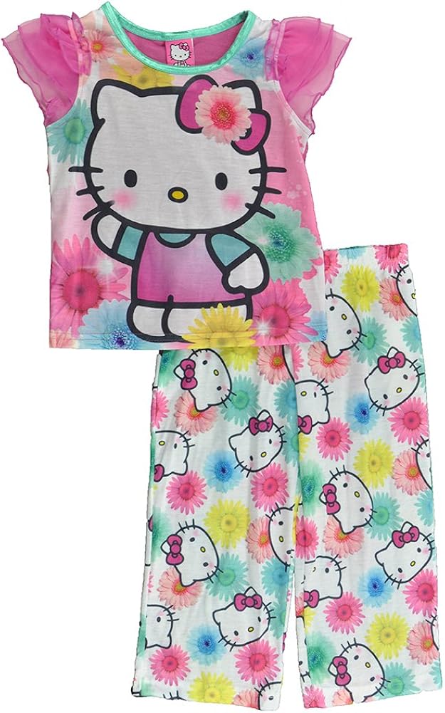 Hello Kitty Girls Floral Print 2pc Pajama Top & Pant Set (4