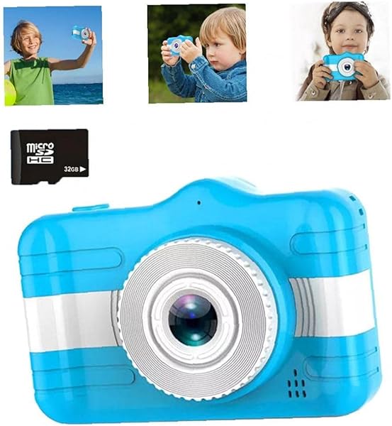 Kids Digital Camera 3 5inch Multi Usage Screen with 32GB SD Card 1080P HD Video Cute Cartoon Camera for Child Gifts Blue