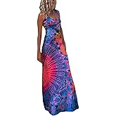 Adoeren Women Y2k Tie Dye Long Dress Sexy Sleeveless Open Back Colorful Maxi Dress Floral Printed Beach Party Sundress