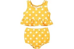 Girls Swimsuit Bikini Set Ruffle Bathing Suits Flounced Tankini Swimwear Independence Day Gift Birthday, Yellow, 12-18 Months