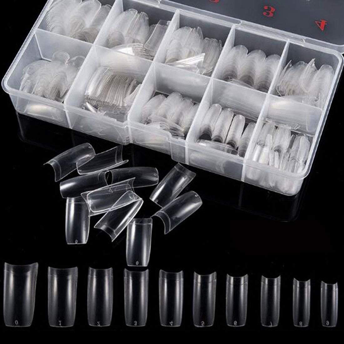 500pcs Lady French Acrylic Style Artificial False Nails Clear French Nail Tips 10 Sizes for Nail Art Salons and Home DIY