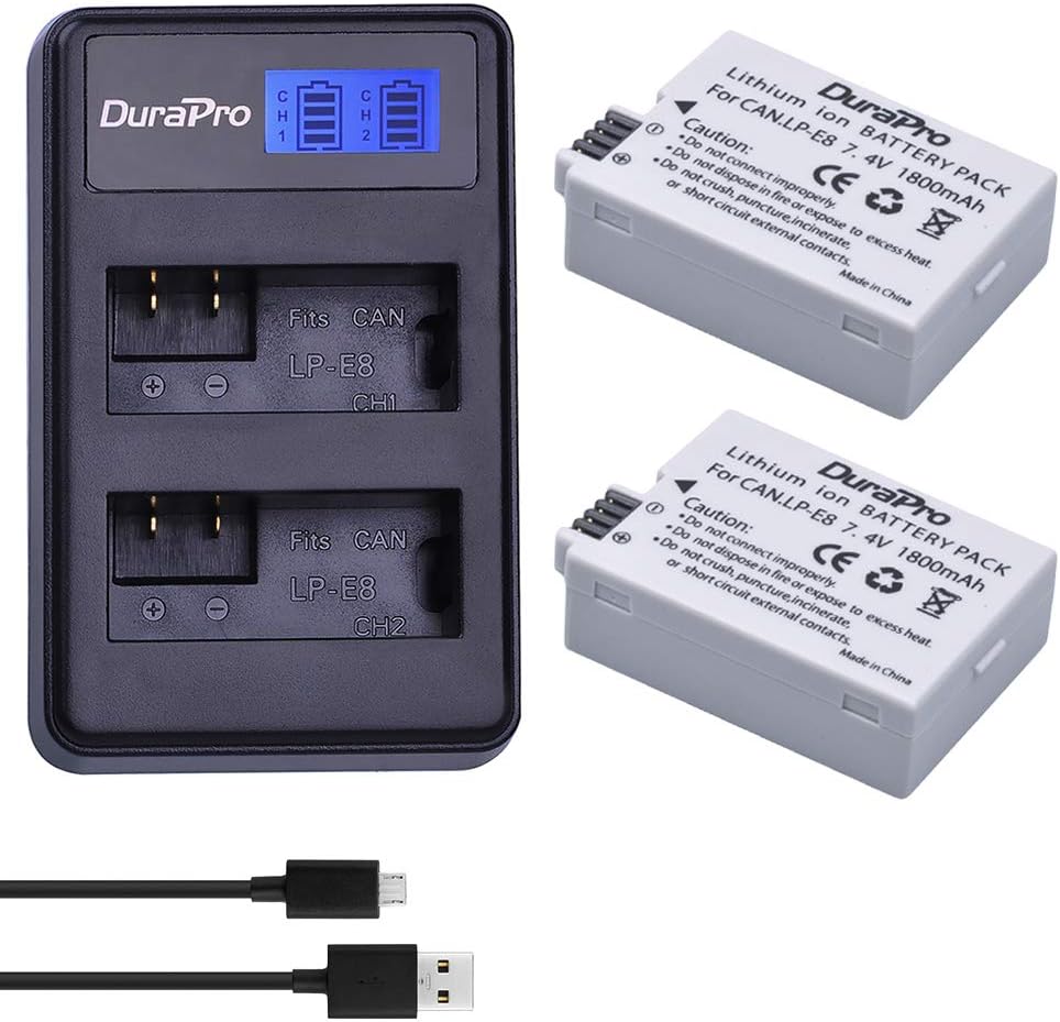 DuraPro 2Pcs LPE8 Battery + LED USB Dual Charger for Amazon.co.uk