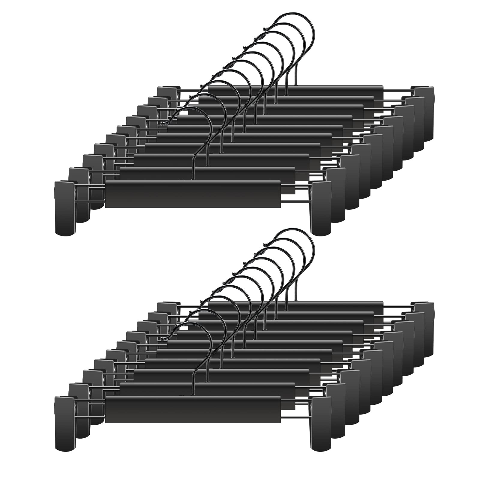 Photo 1 of GUANJUNE Clothes Pants Hangers, Space-Saving Skirt Holders with 360 ° Swivel Hooks, Adjustable Clips, Trouser Hangers, Clothes Coat Garment Jeans Hangers (20 Pack, Black)