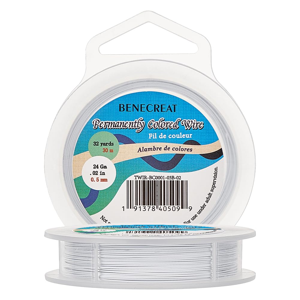 BENECREAT 30m 0.5mm 7-Strand White Nylon Coated Craft Jewelry Beading Wire Tiger Tail Beading Wire for Necklaces Bracelets Ring