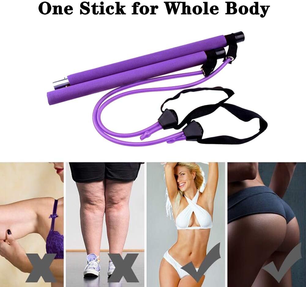 Ayatana Pilates Bar Stick with 2 Adjustable Resistance Bands, Yoga Exercise Bar with Anti- Slip Foot Loops, All-in-One Fitness Kit, Portable & Compact, Great for Body-Shaping, Home Gym, Purple : Sports & Outdoors