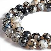 100pcs 8mm White Dragon Vein Agate Beads Natural Gemstone Beads Round Loose Beads for Crafting and Jewelry Making