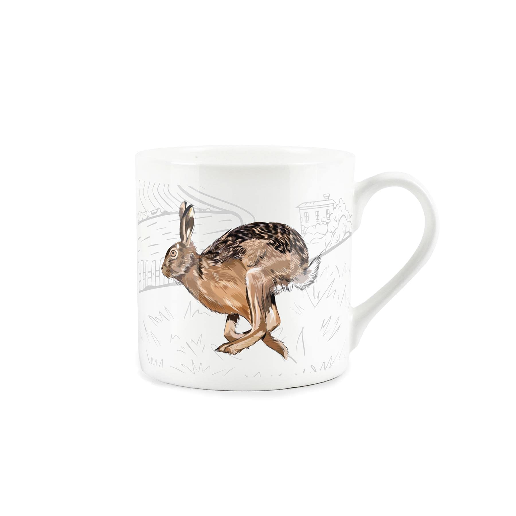 Purely Home Countryside Farmyard Hare - Fine Bone China White Mug Coffee/Tea Present Gift for Animal Lovers