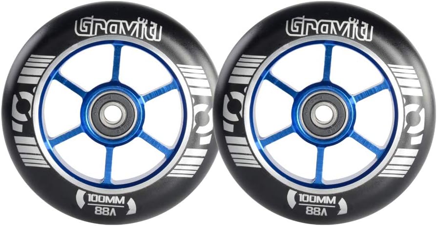 GRAVITI One Pair 100mm Pro Stunt Scooter Wheels with ABEC-9 Bearings CNC Metal Core (2pcs)