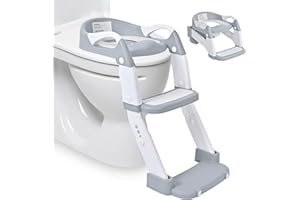 LIVINGbasics 2 in 1 Foldable Potty Training Seat, 5 Height Adjustable Kids Potty Toilet Seat with Anti-Slip Step Stool Ladder