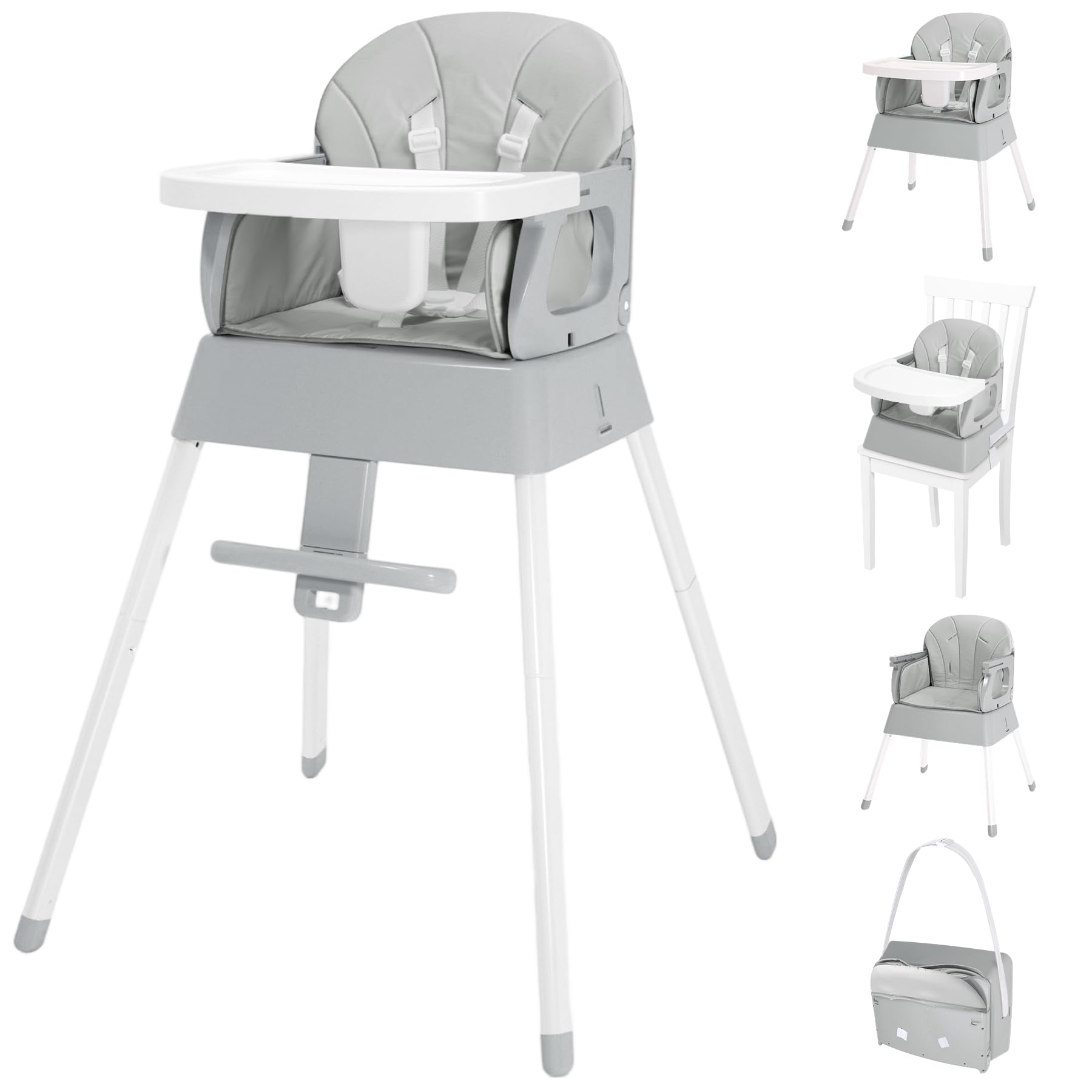 Photo 1 of 5 in 1 Foldable Baby High Chair,Convertible Highchair for Babies and Toddlers-Portable Infant Booster Seat,Carry Small Box,Dining Chair,Toddler High Chair with 5-Point Harness,Removable Tray-Grey