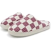 Dumhew Women Home Fuzzy Slippers - Memory Foam Checkered Plaid Scuff Non-Slip Indoor Outdoor Comfortable Casual Soft Slides