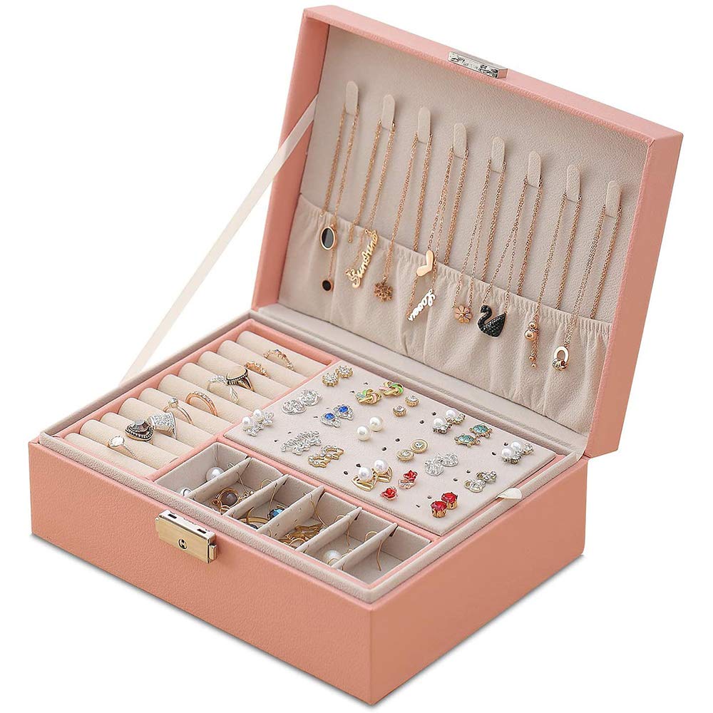 Mtianxy Jewellery Box, Women Double-Layer Pu Leather Women Mother's Day Birthday Gift Jewelry Storage Case for Rings Earrings Bracelets Necklaces Jewellery Organiser