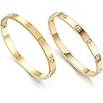 FOLOOTY 2-Pack Friendship Bracelets for Women - 18K Gold Plated Titanium Steel Cuff Love Bangle Set with Cubic Zirconia | Sister Jewelry Gift, Eco-Friendly Packaging, Durable Everyday Wear