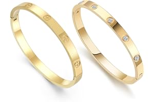 FOLOOTY 2-Pack Friendship Bracelets for Women - 18K Gold Plated Titanium Steel Cuff Love Bangle Set with Cubic Zirconia | Sister Jewelry Gift, Eco-Friendly Packaging, Durable Everyday Wear