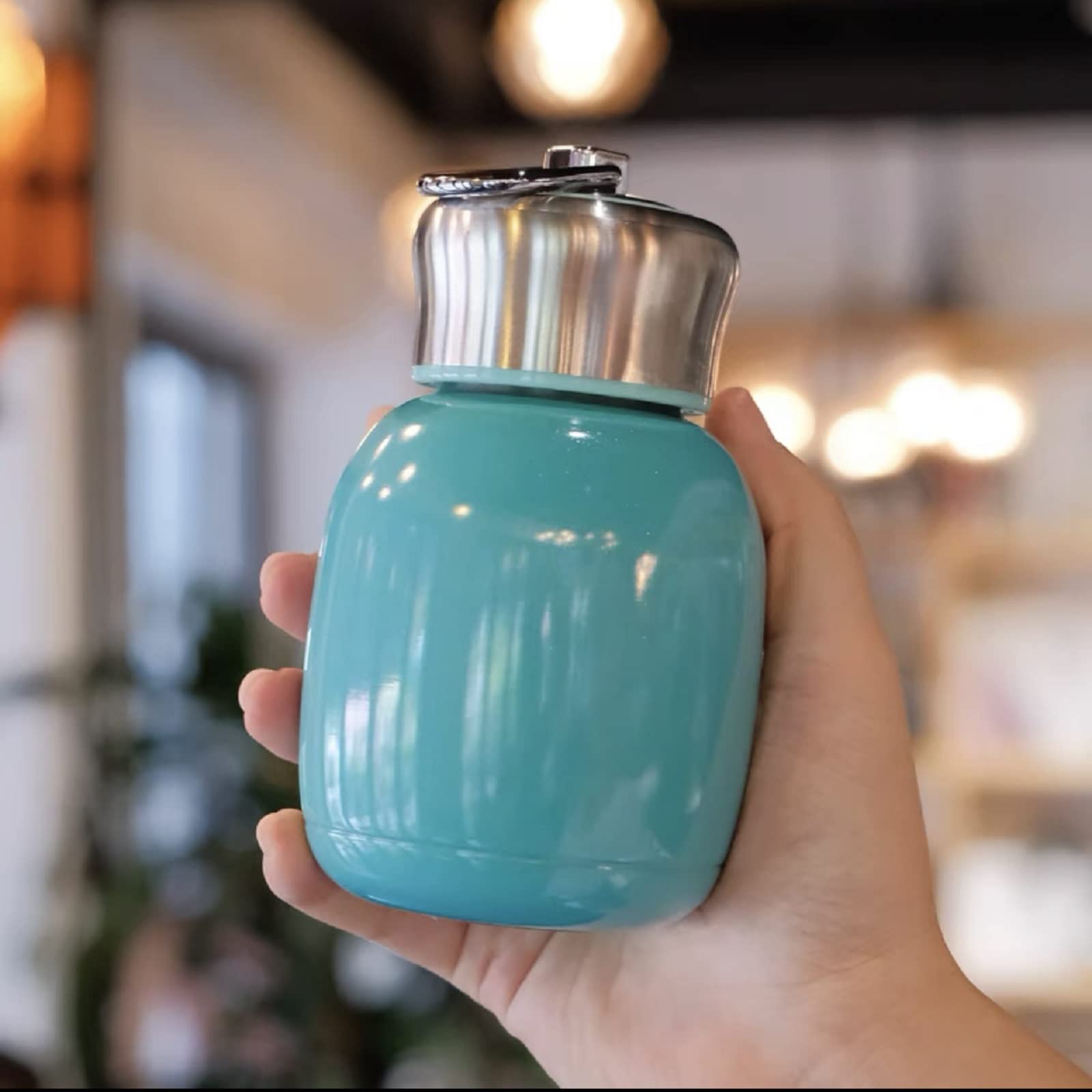 BSOMAM Cute Water Bottle, 200ml Stainless Steel Small Thermal Flask Coffee Travel Mug, Juice Milk Vacuum Hot and Cold Water Bottle for Travel and Home (Blue)