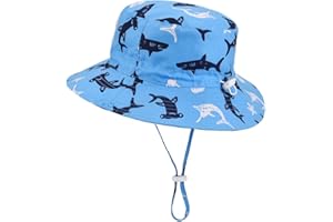 EXEMABA Baby Sun Hat Adjustable - Outdoor Toddler Swim Beach Pool Hat Kids UPF 50+ Wide Brim Chin Strap Summer Play Hat