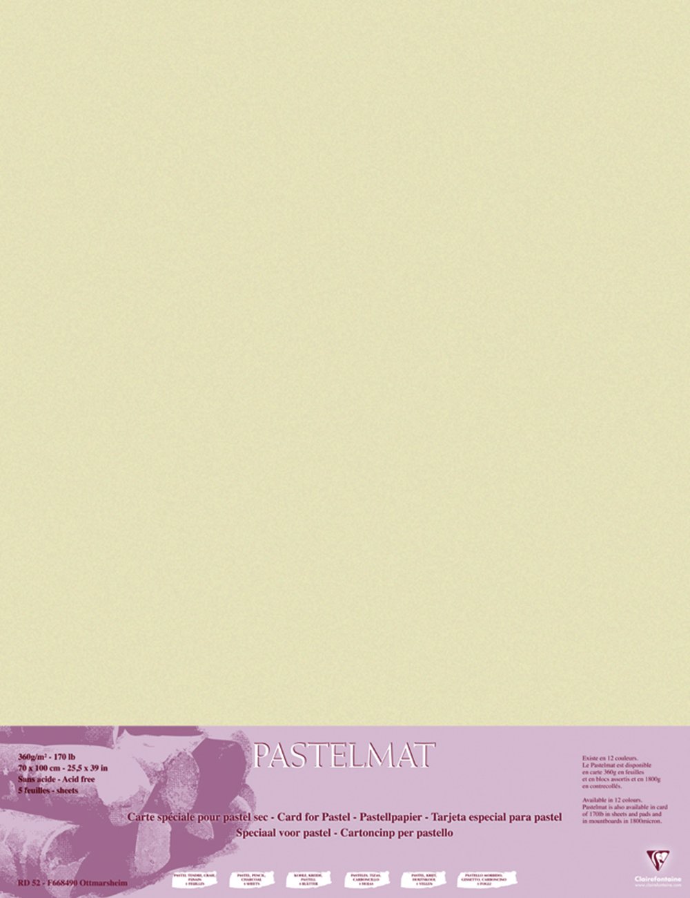 Clairefontaine - Ref 96162C - Pastelmat Card Sheets (Pack of 5 Sheets) - 360gsm Card - 70 x 100cm - Sand Colour - Specially Formulated For Use With Pastels