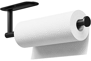 Black Paper Towel Holder Under Cabinet – Self Adhesive or Drilling Mount, Wall Mounted Paper Towel Rack for Kitchen & Bathroo