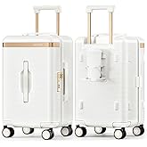 Joyway 22 Inch Carry on Luggage with Cup Holder, Hard Shell Suitcases with Shock Absorbing Spinner Wheels and Pressure-resistant Frame, Lightweight Carry-on Luggage with TSA Lock, Beige