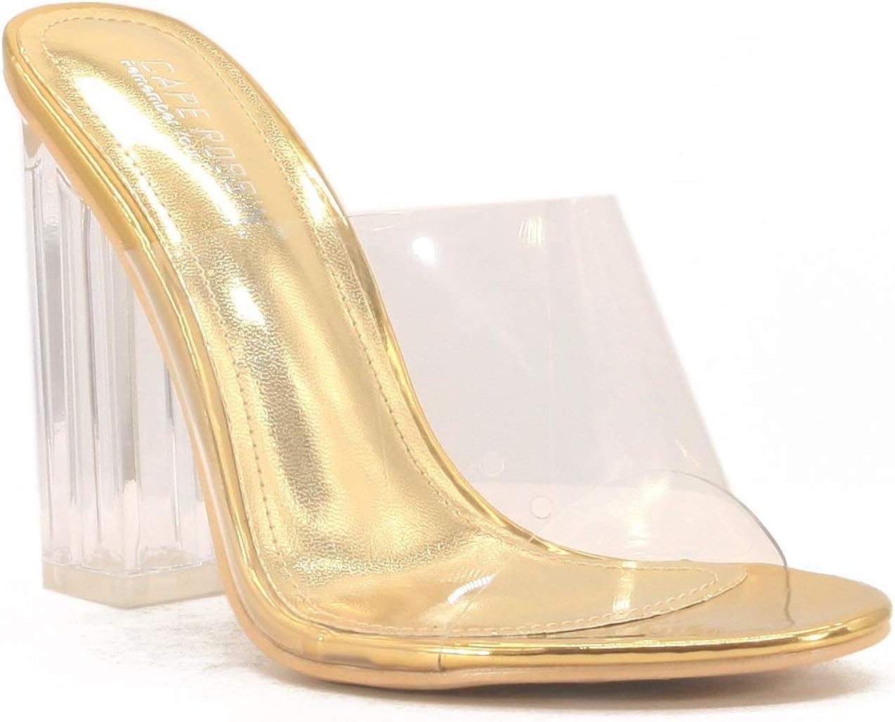 gold wide heel shoes