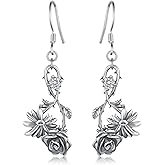 Daisy Earrings Rose Earrings 925 Sterling Silver Flower Dangle Drop Earring Jewelry Gift for Women