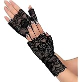 Vonokee Women Black Novelty Gloves,Fingerless Lace Gloves Elegant Short Lace Gloves for 20s Evening Party/Halloween Costume Accessories