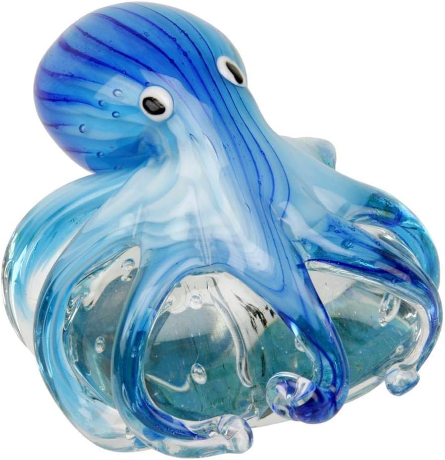 Juliana Objets d'art Glass Figurine - Blue Octopus On Rock Paperweight Ornament 60208, 11cm