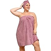 HJMJY Plus Size Towel Wrap with Hair Towel for Women,Women Shower Wrap Spa Bathrobe Comfortable Bath Towels Body Wrap Adjustable + Hair Drying Towel,Purple XL-XXL