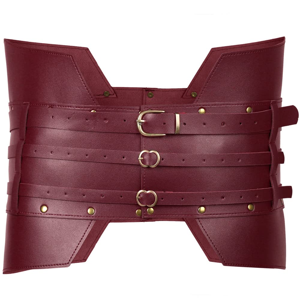 SSDH Medieval Wide Leather Armor Belt - Handmade Steampunk Cosplay Costume Accessory for Women & Men - Renaissance, Viking, Knight, Antique (Red)