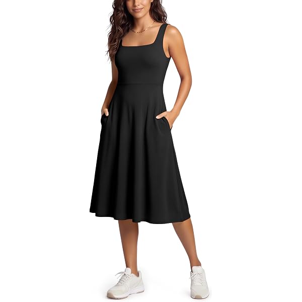 Urban CoCo Women's Sleeveless Solid Flared Midi Dress with Pockets (S, Black)  at Amazon Women's Clothing store