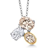 Gem Stone King 925 Silver and 10K Yellow Gold Peach Morganite and White Moissanite Pendant Necklace For Women (2.40 Cttw, Oval 8X6MM, 7X5MM and 6X4MM, October Birthstone, with 18 Inch Chain)