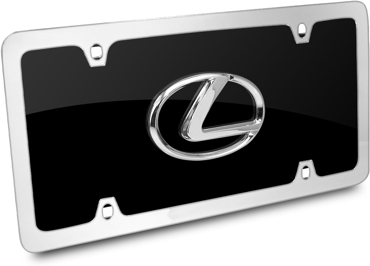LEXUS 3D Chrome Logo on Black Metal License Plate with