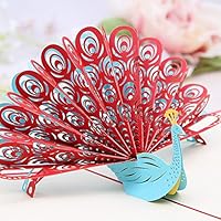 ZoCr Peacock Birthday Cards,Laser Cut Handmade 3D Cards Greeting Cards Papercraft (Red)