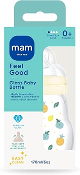 MAM Feel Good Glass Bottle 170ml with Slow Flow Teat 1 Yellow view 2