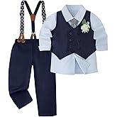 HOZIY Toddler Boy Clothes Suit Gentleman Outfits Formal Dress Shirt+Tie+Vest+Corsage+Suspender+Pants 6PCs Sets for 1-7 Years