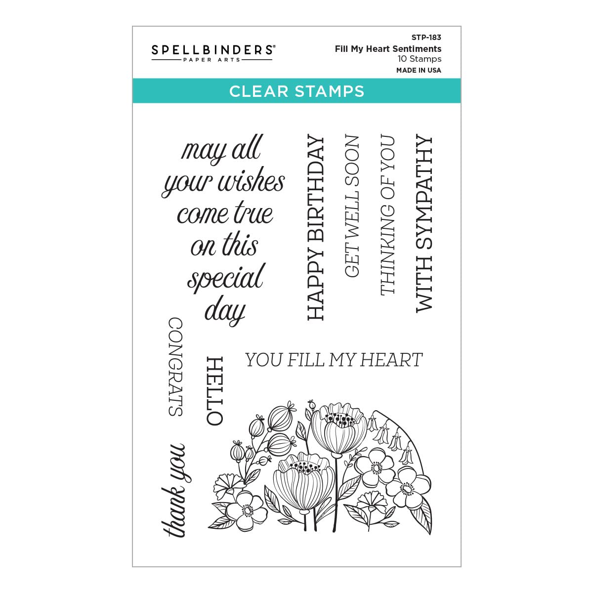 Spellbinders- Fill My Heart Sentiments Clear Stamp Set from the Stylish Ovals Collection