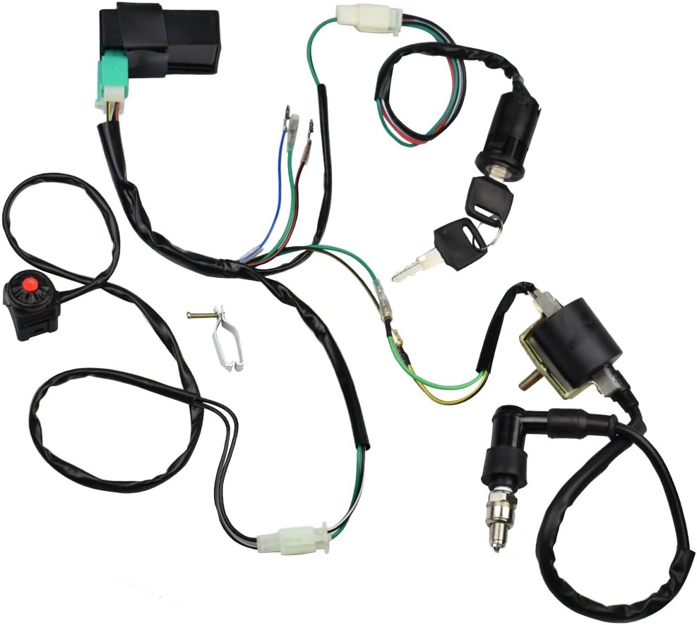 LAXEEM Wire Harness Wiring Loom CDI Ignition Coil Spark Plug Rebuild Kit for 50cc 70cc 90cc 110cc 125cc Stator CDI Coil ATV Quad Bike Buggy Go Kart
