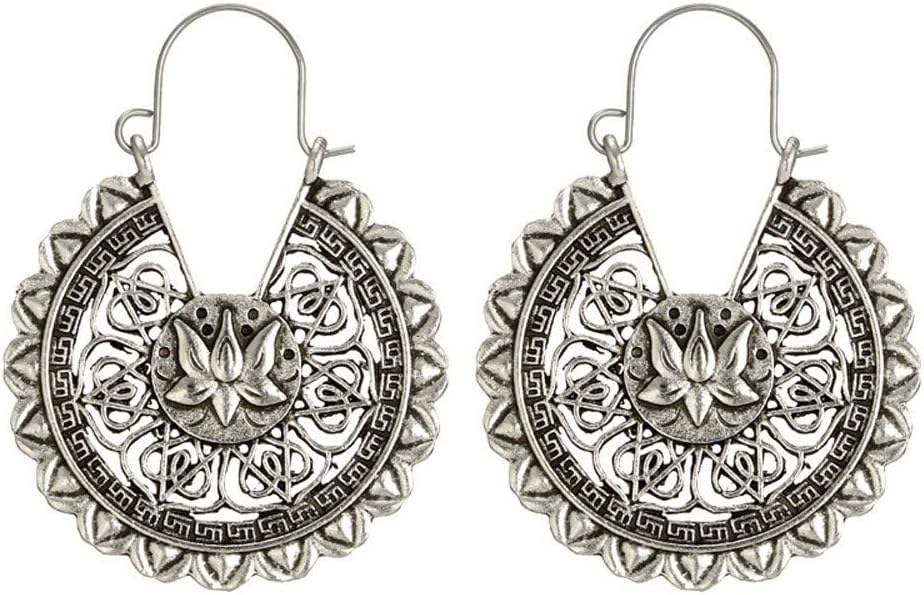 🍀 AIUSD Clearance 🍀, Women Boho Lotus Earrings Jewelry Ethnic Drop Earrings Enamel Vintage Earrings