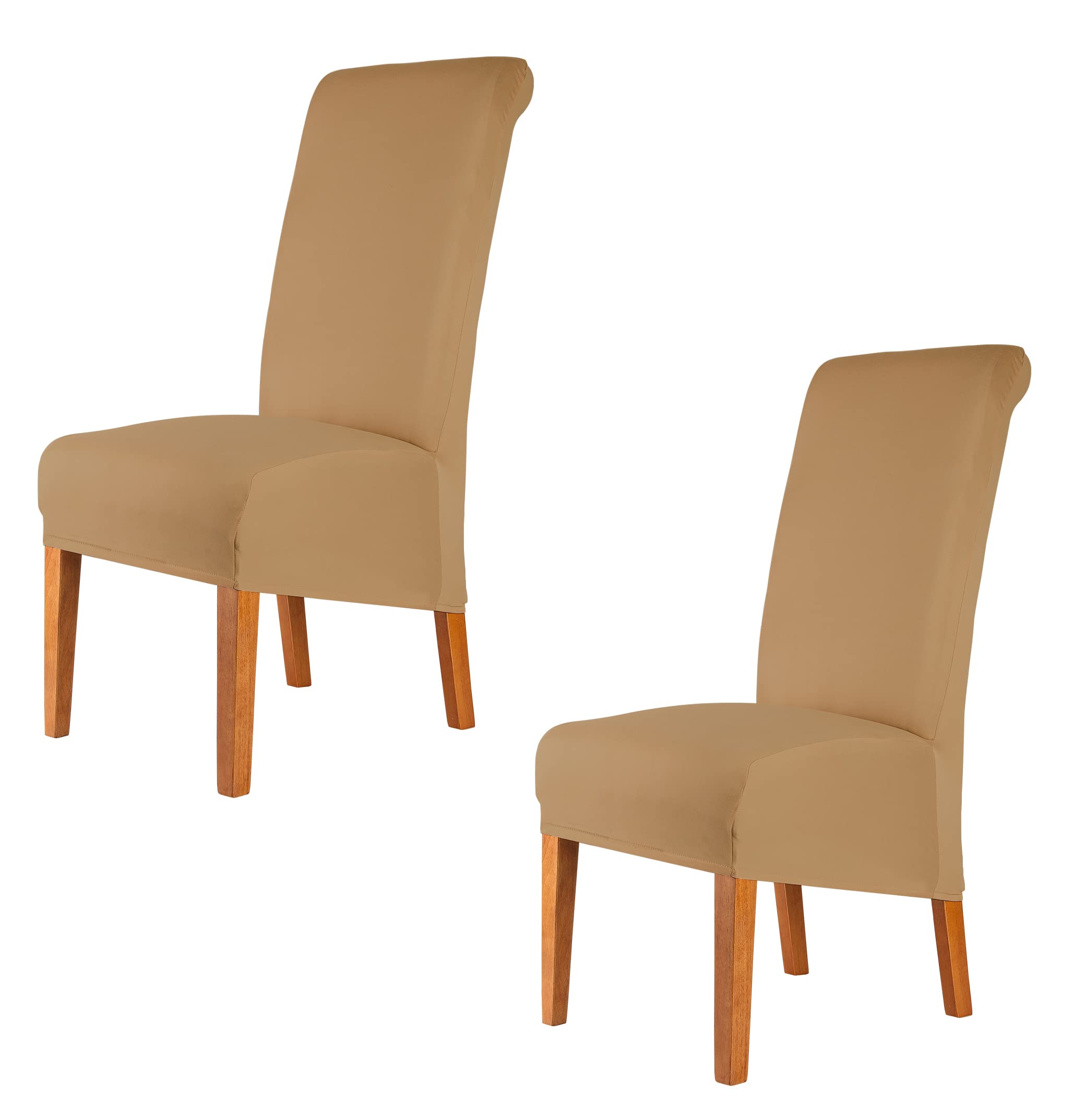 CMAKER High Back Chair Covers Stretch Spandex Fabric Chair Slipcover Seat Cover for Home Washable Removable Parsons Chair Protector Dining Room Kitchen Hotel,Set of 2,Camel