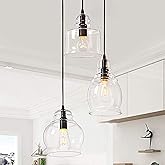 Wellmet Glass Pendant Light Fixtures for Dining Room, Hanging Modern Cluster Pendant Chandelier for Bedroom, 3 Lights Linear 
