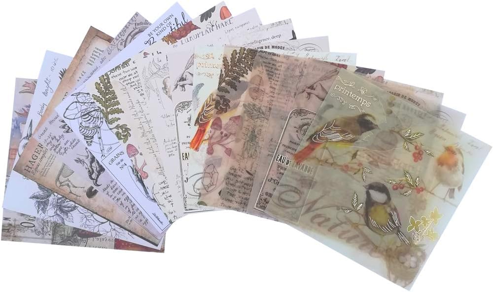 Vintage Sticker Set 15 Sheets Animal Bee Owl Horse Deer Swallow Wolf Rabbit Mushroom Butterfly Insect Plant Decorative Sticker for Scrapbooking Album DIY Craft Journal Planner Diary Book Gift Packing